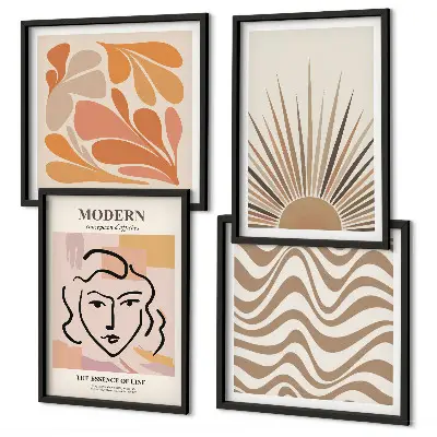 Set of 4 wall art pieces featuring sun boho pastel shapes