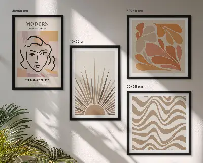 Set of 4 wall art pieces featuring sun boho pastel shapes