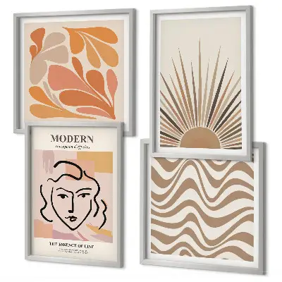 Set of 4 wall art pieces Sun boho pastel shapes