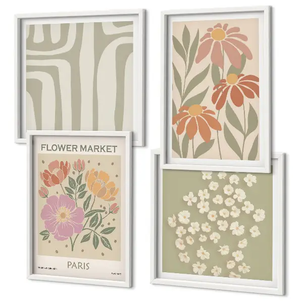 Multi-piece wall decor set featuring botanical motifs in a Parisian minimalist style
