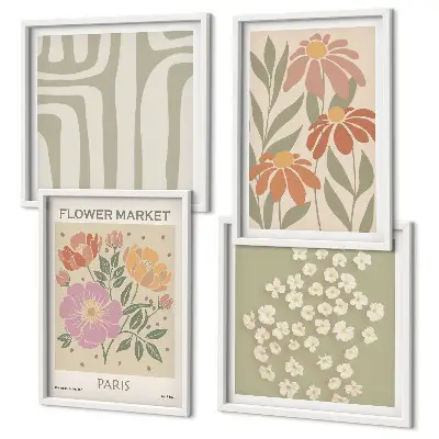 Multi-piece wall decor set featuring botanical motifs in a Parisian minimalist style