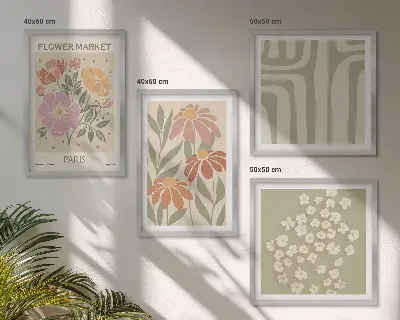 Multi-piece wall decor set featuring botanical motifs in a Parisian minimalist style