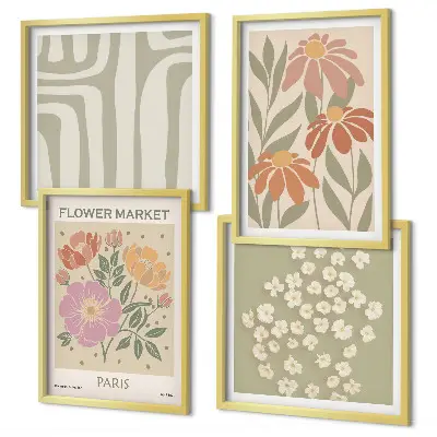 Multi-piece wall decor set featuring botanical motifs in a Parisian minimalist style