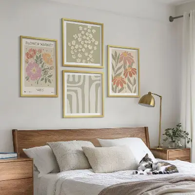 Multi-piece wall decor set featuring botanical motifs in a Parisian minimalist style