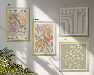Multi-piece wall decor set featuring botanical motifs in a Parisian minimalist style