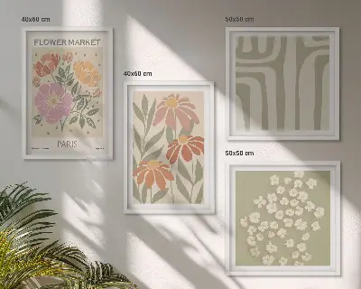 Multi-piece wall decor set featuring botanical motifs in a Parisian minimalist style