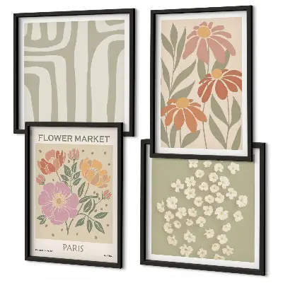 Multi-piece wall decor set featuring botanical motifs in a Parisian minimalist style