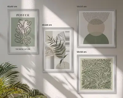 Set of 4 wall art pieces Geometric botanical patterns