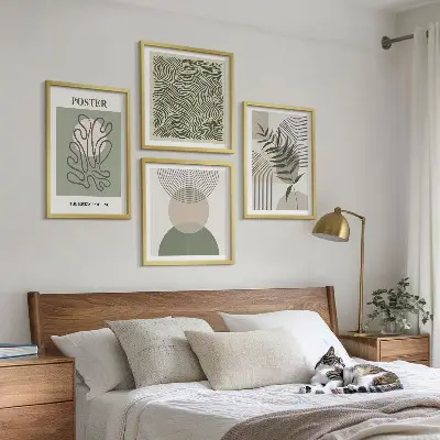 Set of 4 wall art pieces Geometric botanical patterns