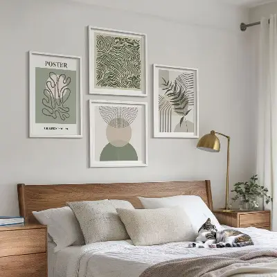Set of 4 wall art pieces Geometric botanical patterns