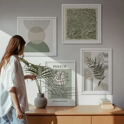 Geometric botanical wall art set of 4 pieces