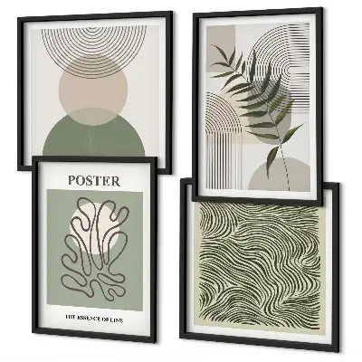 Set of 4 wall art pieces Geometric botanical patterns