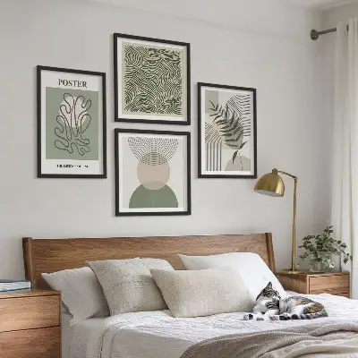 Set of 4 wall art pieces Geometric botanical patterns