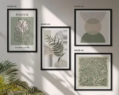 Set of 4 wall art pieces Geometric botanical patterns
