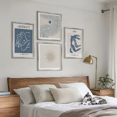 Set of 4 wall art pieces with Matisse-inspired abstract patterns