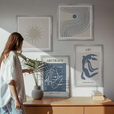 Set of 4 wall art pieces with Matisse-inspired abstract patterns