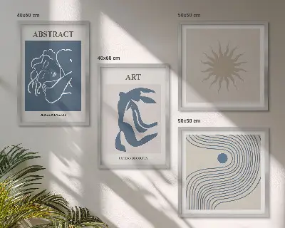 Set of 4 wall art pieces with Matisse-inspired abstract patterns