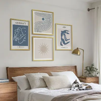 Set of 4 wall art pieces with Matisse-inspired abstract patterns