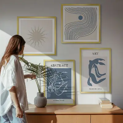Set of 4 wall art pieces with Matisse-inspired abstract patterns