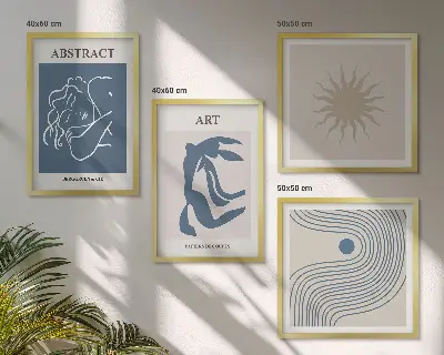 Set of 4 wall art pieces with Matisse-inspired abstract patterns