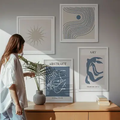 Set of 4 wall art pieces with Matisse-inspired abstract patterns