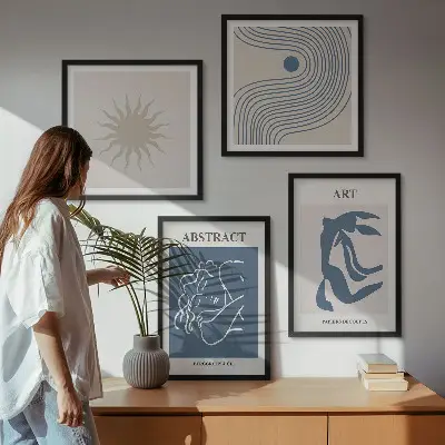Set of 4 wall art pieces with Matisse-inspired abstract patterns