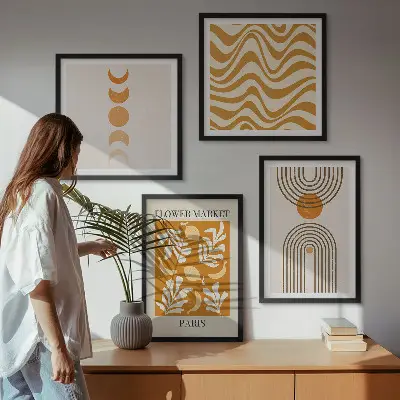 Multi-piece wall decor set with geometric plant patterns