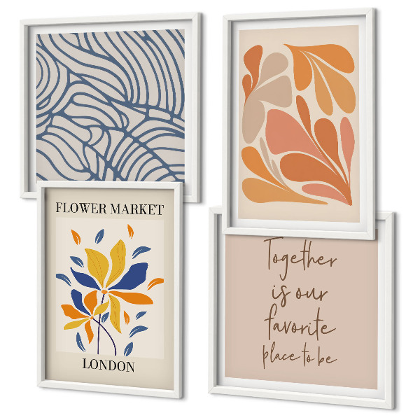 Set of 4 wall art pieces Modern abstract flowers