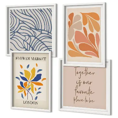 Modern abstract flower wall art set of 4 pieces