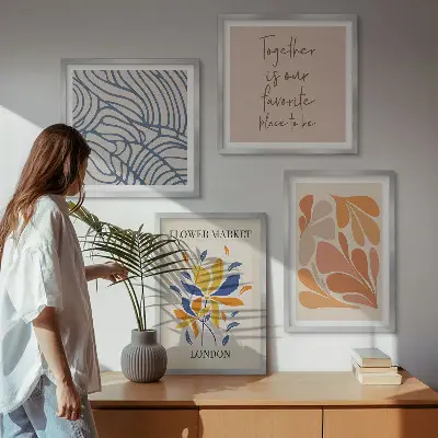 Modern abstract flower wall art set of 4 pieces