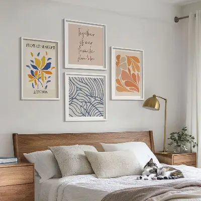 Modern abstract flower wall art set of 4 pieces