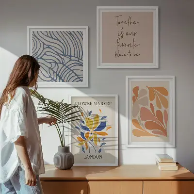 Modern abstract flower wall art set of 4 pieces