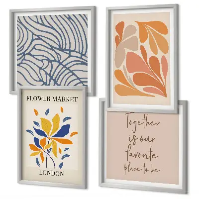 Modern abstract flower wall art set of 4 pieces