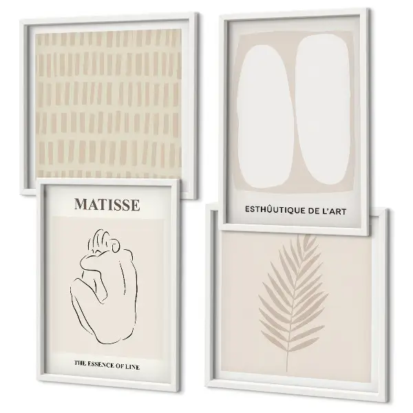 Wall art set with beige and white linear shapes