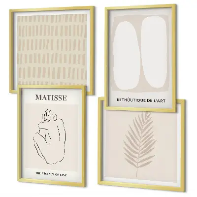 Wall art set with beige and white linear shapes