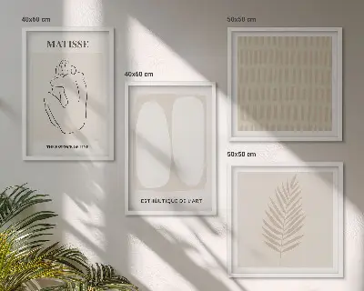 Wall art set Lines shapes beige white