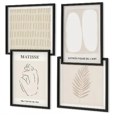 Wall art set with beige and white linear shapes