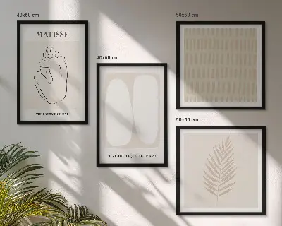 Wall art set Lines shapes beige white