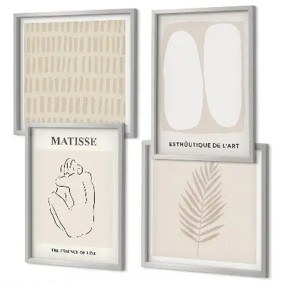 Wall art set Lines shapes beige white