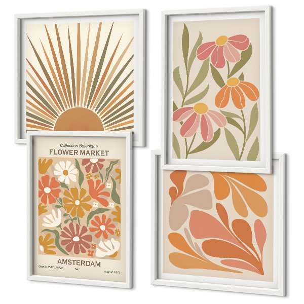 Set of 4 wall art pieces Pastel sun flowers