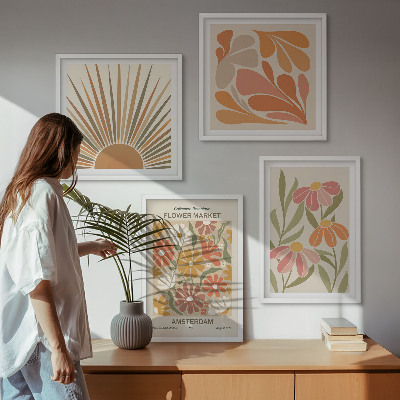Set of 4 wall art pieces Pastel sun flowers