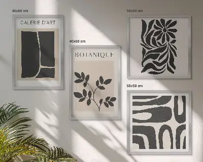 Wall art set with abstract plant patterns