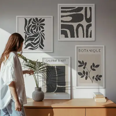 Wall art set with abstract plant patterns