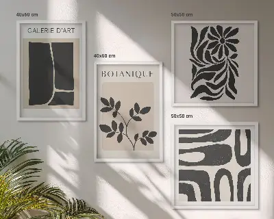 Wall art set with abstract plant patterns