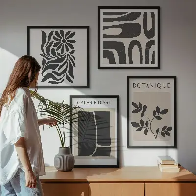 Wall art set with abstract plant patterns