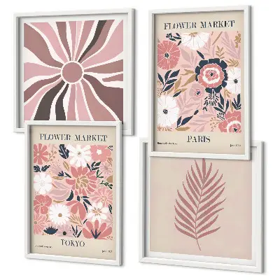 Floral Pattern and Geometry Wall Art set of 4 leaf prints