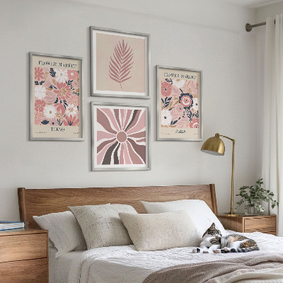 Set of 4 wall art pieces Floral patterns leaves geometry