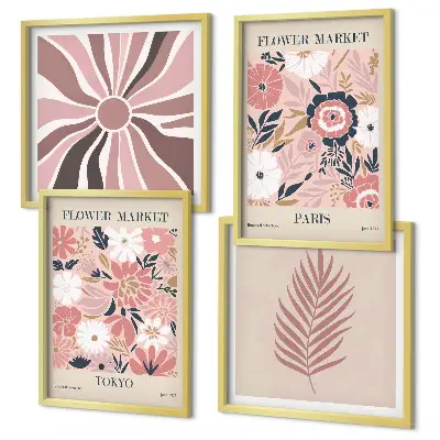 Floral Pattern and Geometry Wall Art set of 4 leaf prints