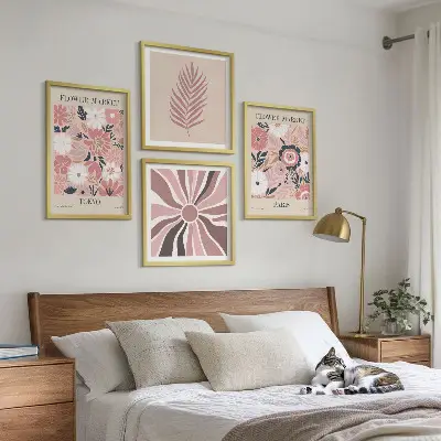 Floral Pattern and Geometry Wall Art set of 4 leaf prints