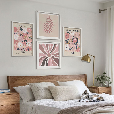 Set of 4 wall art pieces Floral patterns leaves geometry